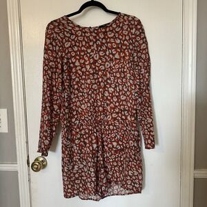 HM Long Sleeve Romper Red Boho Floral Animal Print Jumpsuit Size 8‎